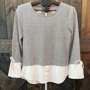 Alexander Jordan‎ Layered Dress Top Size M Stripe Grey White Button Front Bow